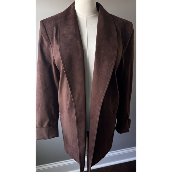 Da Rue Jackets & Blazers - Vintage Da-Rue Faux Ultrasuede Jacket Brown Longline Open Blazer Size 12 USA